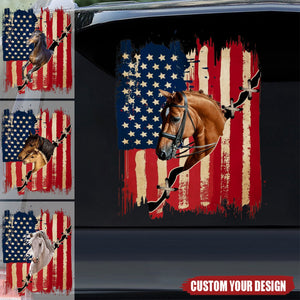 Personalized America horse flag printed decal -  gift for horse lovers