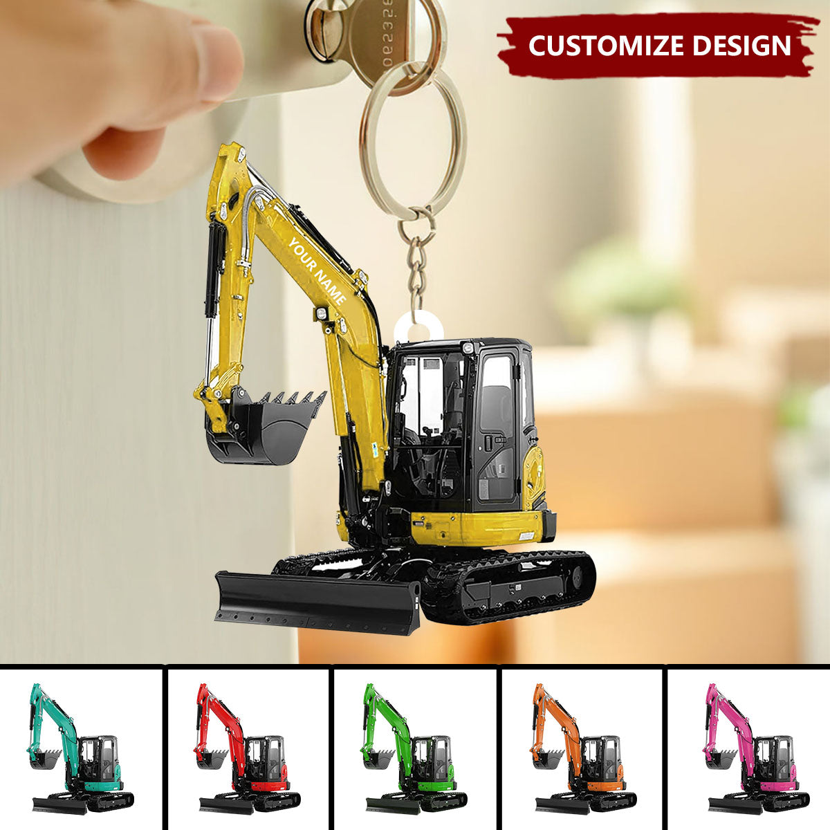 Backhoe Keychain Personalized Excavator Heavy Equipment Keychain-Gift For Excavator Car ...