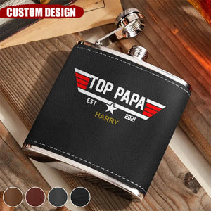 Personalized Papa Leather Flask - Up to 12 Children - Gift Idea for Dad/Grandpa