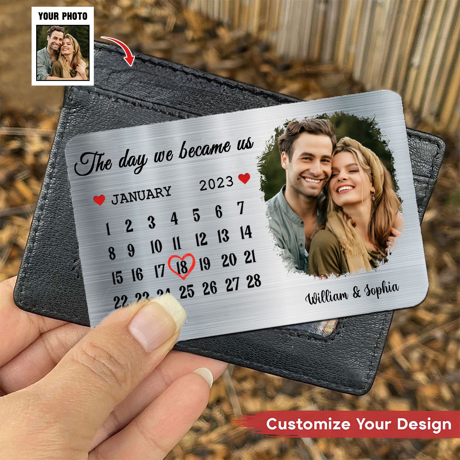 The Day We Became Us - Couple Personalized Aluminum Wallet Card - Gift For Husband Wife, Anniversary