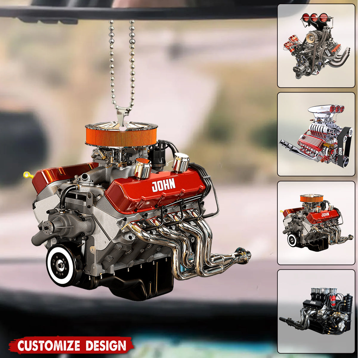 Drag Racing Hot Rod V8 Engine - Personalized Drag Racing Car Hanging Ornament - Gift For Racing Lovers