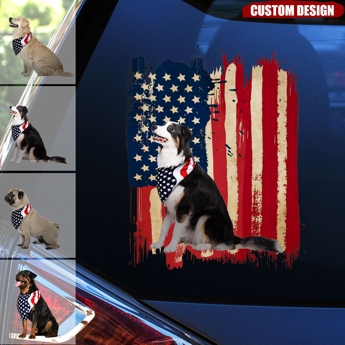 Personalized America Dog Flag Printed Decal -  Gift For Dog Lovers