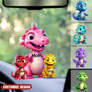 Personalized Dinorsaur Mom/Grandma And Kids Acrylic Car Ornament