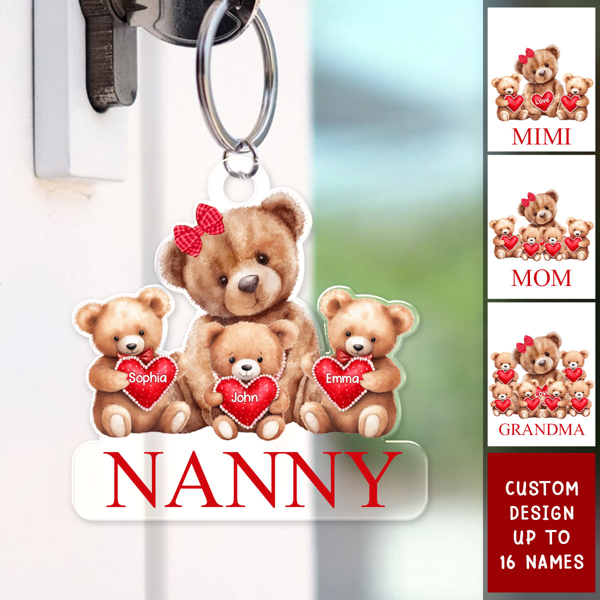 Grandma/ Mama Bear With Little Bear Kids Personalized Acrylic Keychain - Gift For Grandma/Mom
