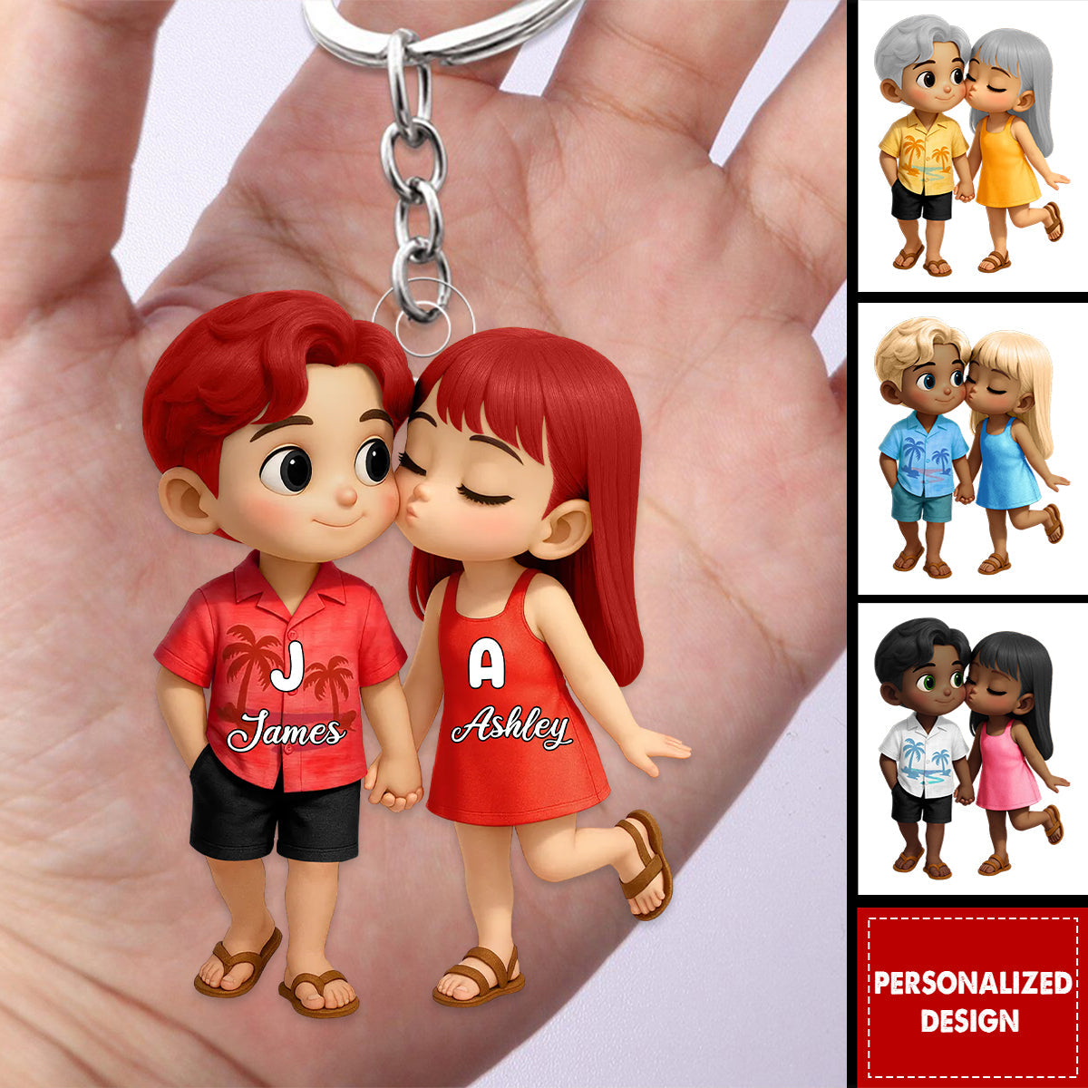 Cute Cartoon Couple Summer Vibe-Personalized Acrylic Keychain-Gift for him Or her