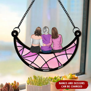 Mother & Daughter On The Moon - Personalized Window Hanging Suncatcher Ornament