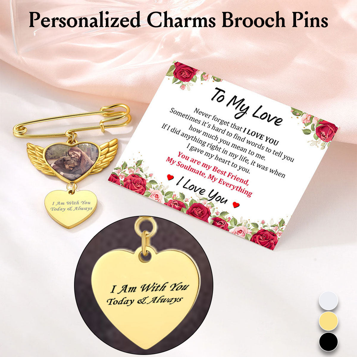Personalized Angel Wing Wedding Bouquet Heart Picture Charms Brooch Pins