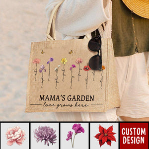 Grandma's Garden Love Grows Here - Personalized Jute Tote Bag