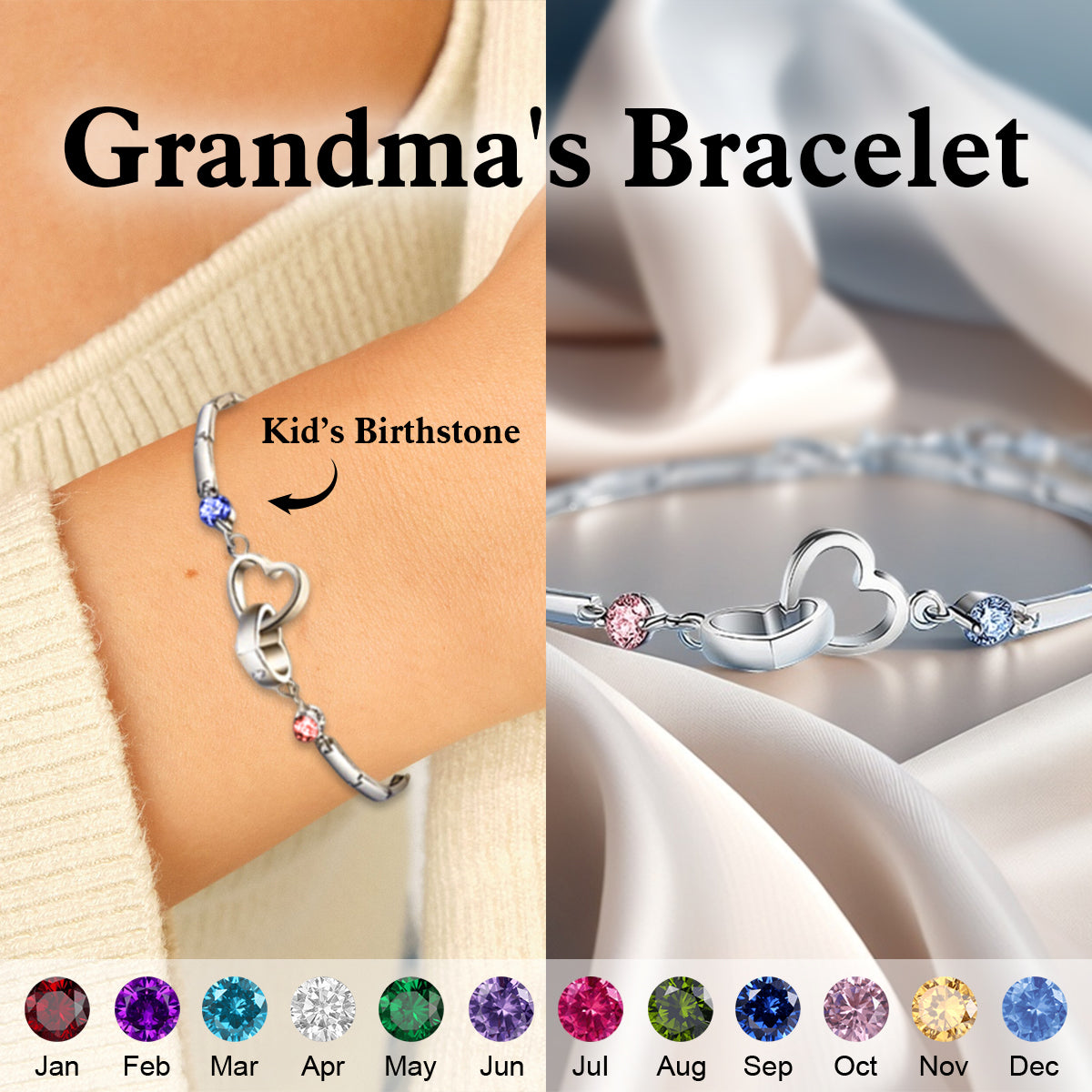 Mother & Daughter Forever Linked Together-Personalized Birthstone Double Heart Bracelet