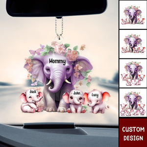 Mama Purple Elephant With Little Kids - Personalized Acrylic Ornament - Gift For Mom, Grandma