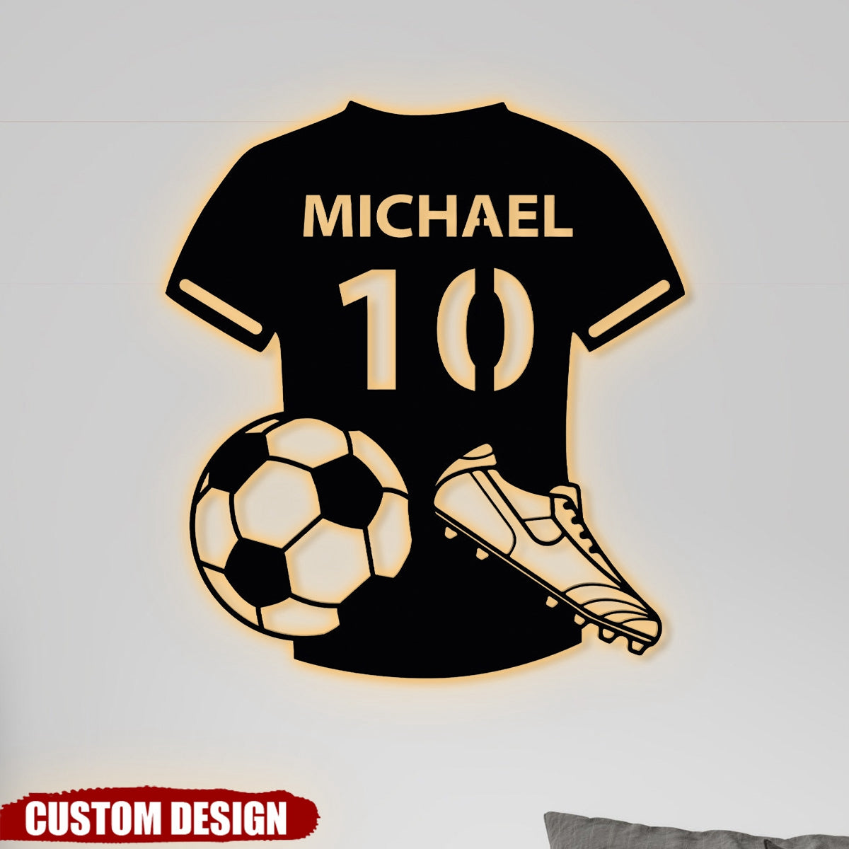 Football, Soccer Player Name Metal Sign - Personalized Night Light - Gift For Football, Soccer Lover