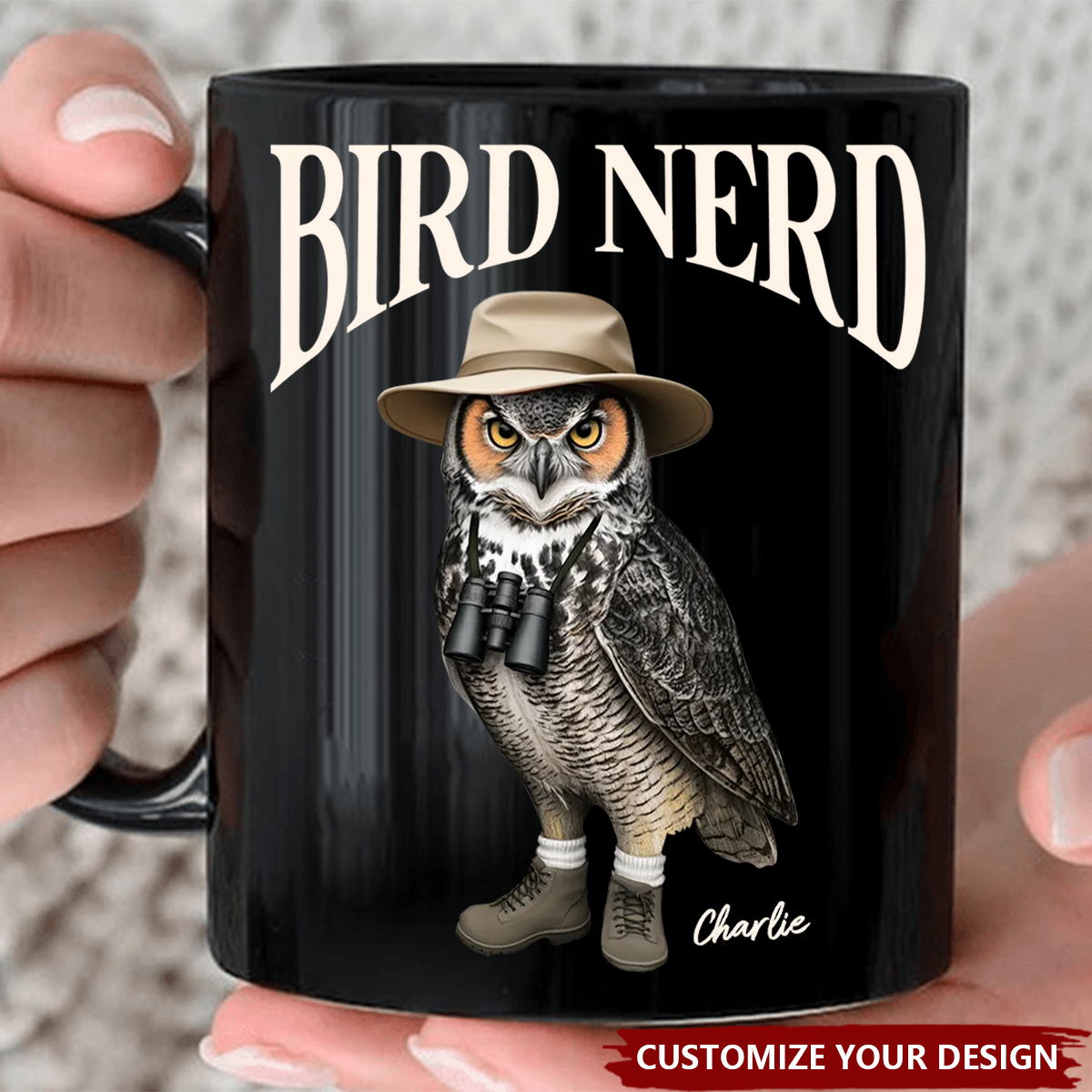 Bird Nerd Funny Bird Watcher Personalized Black Mug, Bird Twitcher Gift for Bird Lover