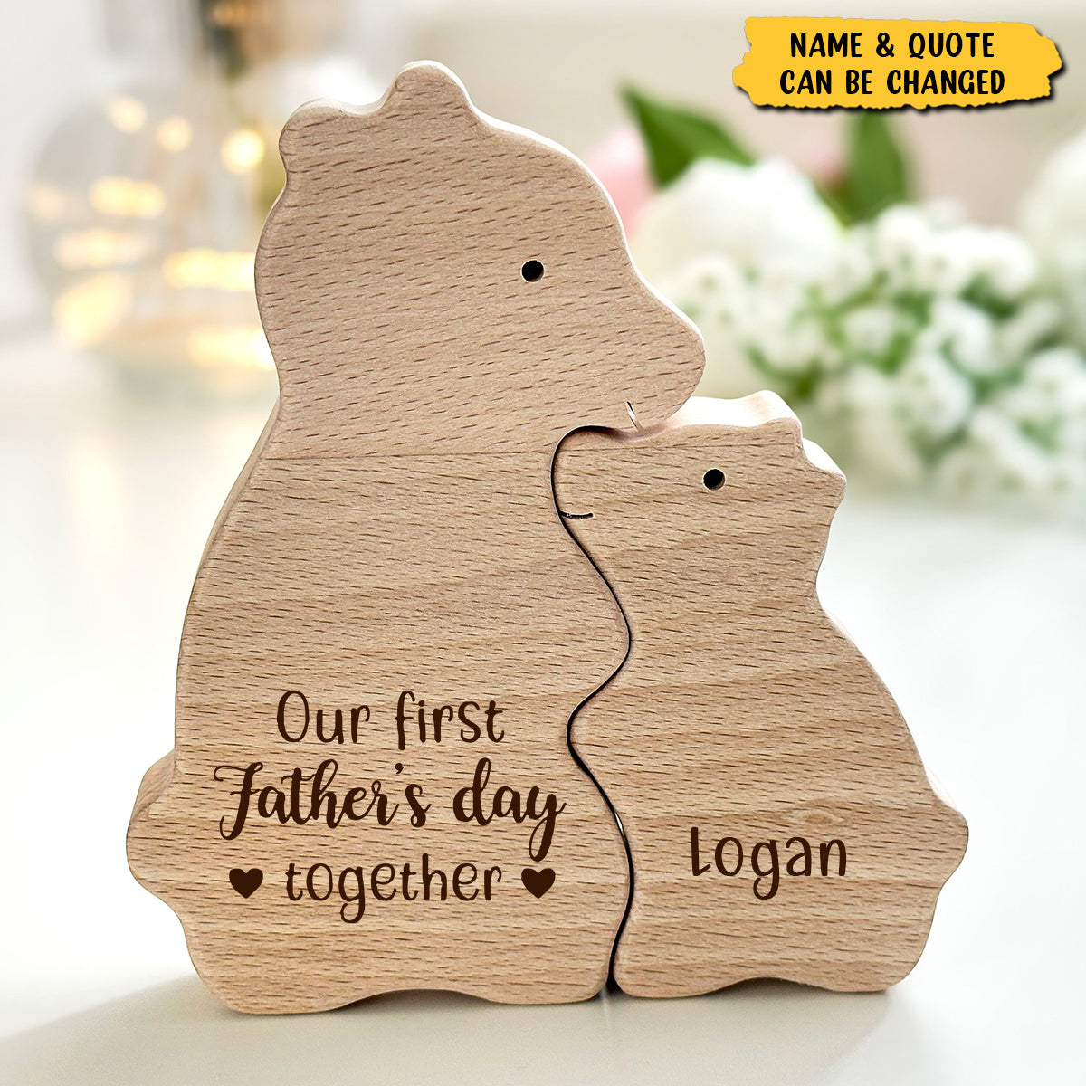 Wooden Bear Dad And Baby - Personalized Bear Wooden Puzzle, First Father's Day Gift