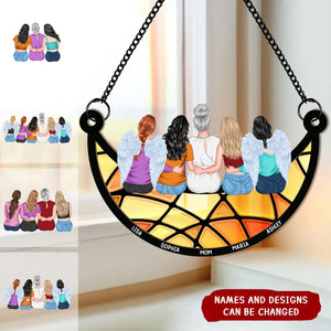 Mother & Daughter On The Moon - Personalized Window Hanging Suncatcher Ornament