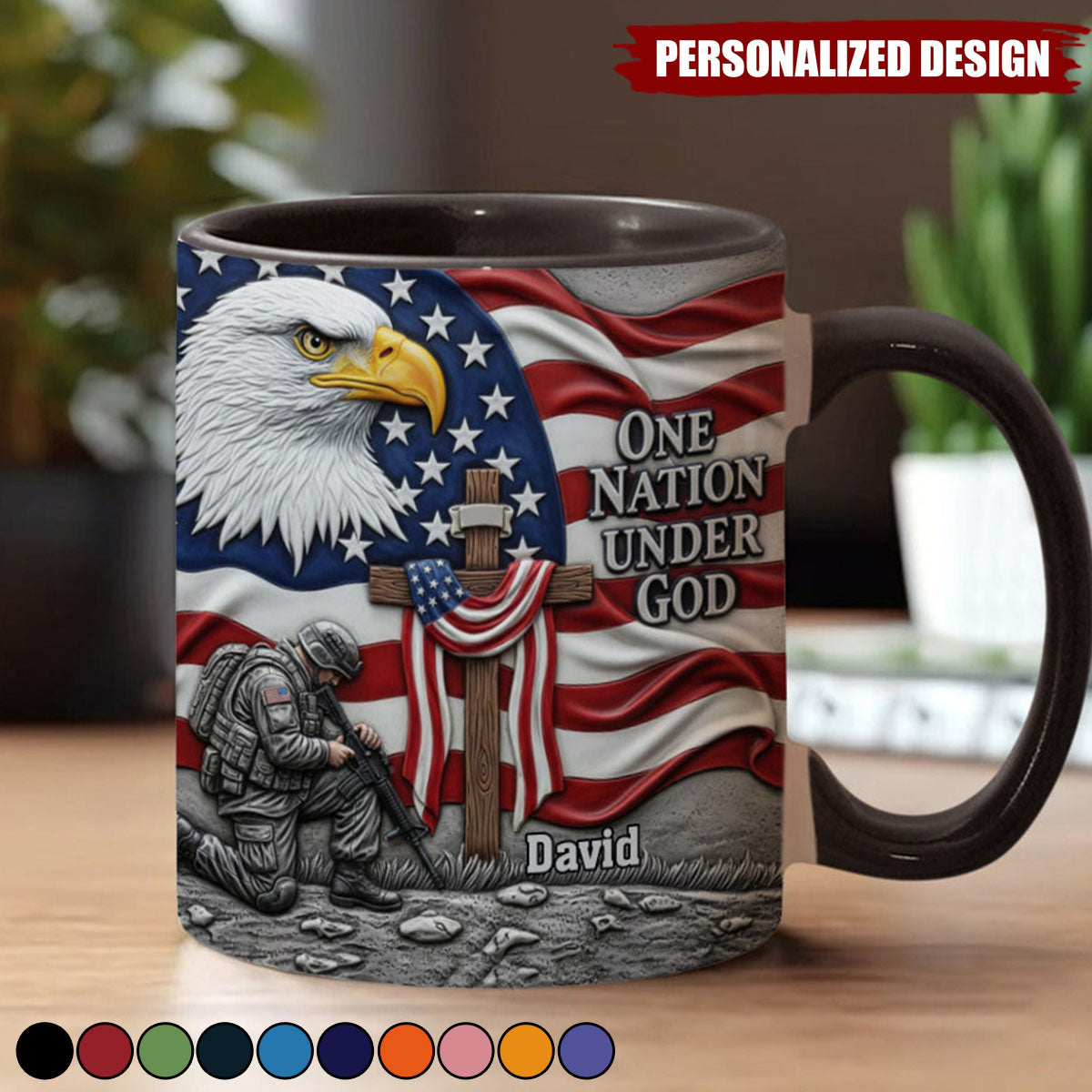 One Nation Under God-Personalized Bald Eagle Accent Mug