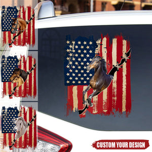 Personalized America horse flag printed decal -  gift for horse lovers