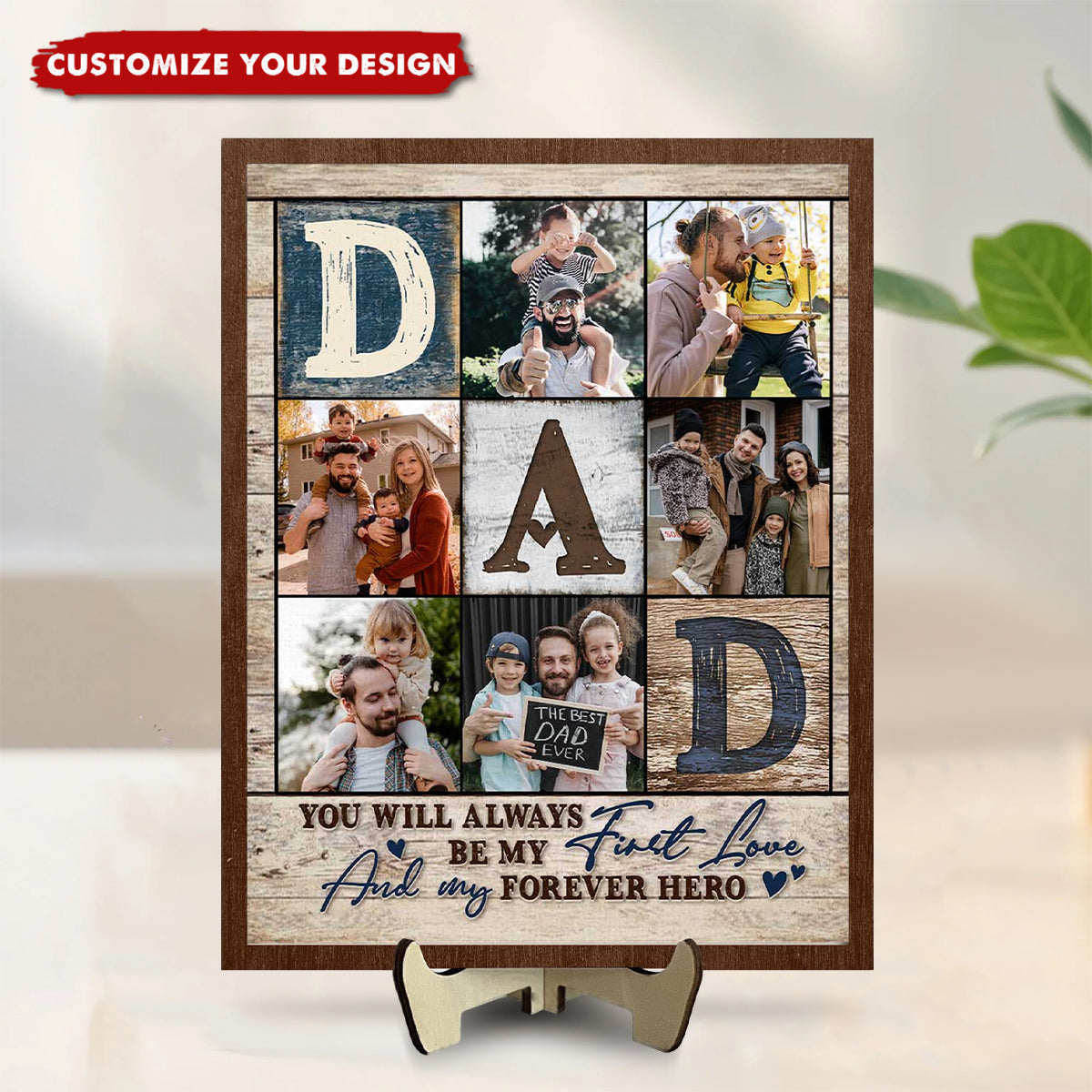 Personalized Dad Photo Collage 2-Layered Wooden Plaque-Father’s Day Gift