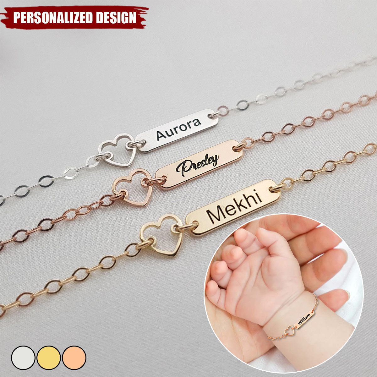 Personalized Baby Bar Name Bracelet With Heart Charm