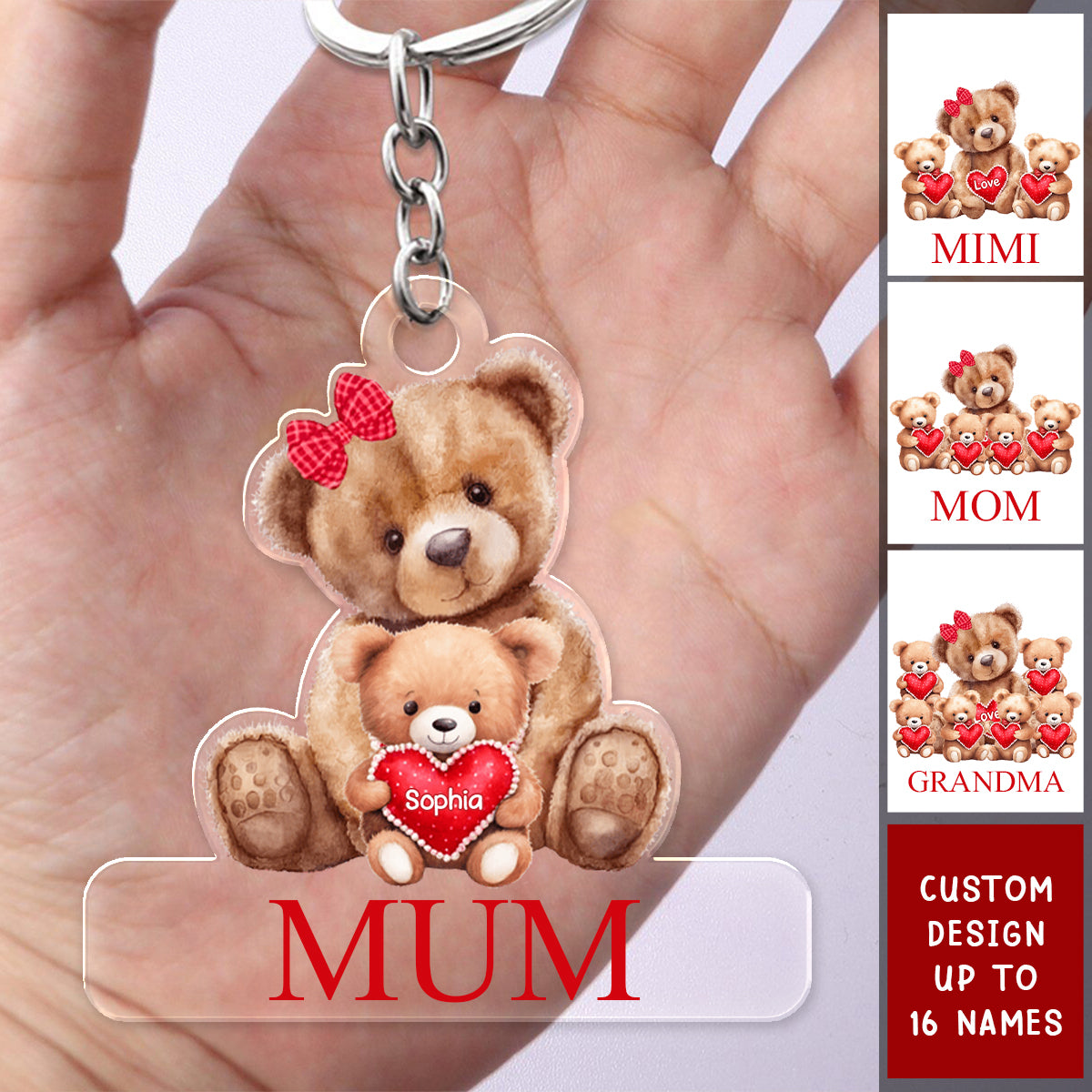 Grandma/ Mama Bear With Little Bear Kids Personalized Acrylic Keychain - Gift For Grandma/Mom
