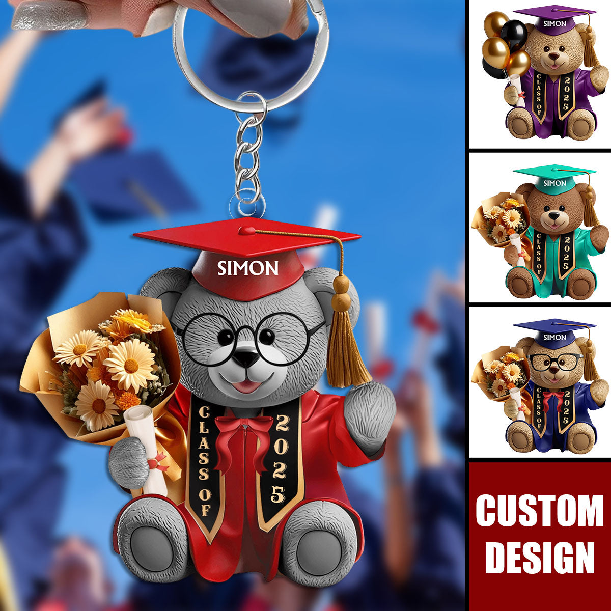 Graduation Bear - Personalized Keychain