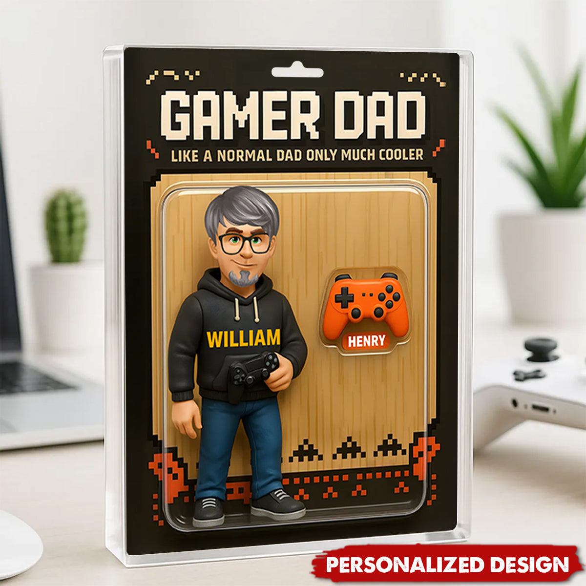 Gamer Dad Cooler Custom Action Figure-Personalized Acrylic Block Plaque-Father's Day Gift