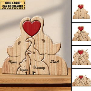 Love Elephant Family - Gift For Mother, Father, Family - Personalized Custom Shaped Wooden Puzzle