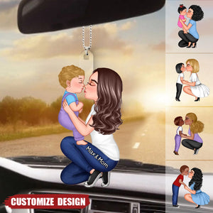 Mom And Kid Holding Hands Kissing Personalized Acrylic Car Ornament