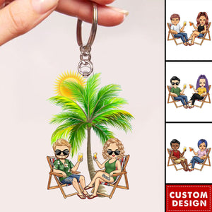 Beach Just Another Day - Personalized Acrylic Keychain - Gift For Couples