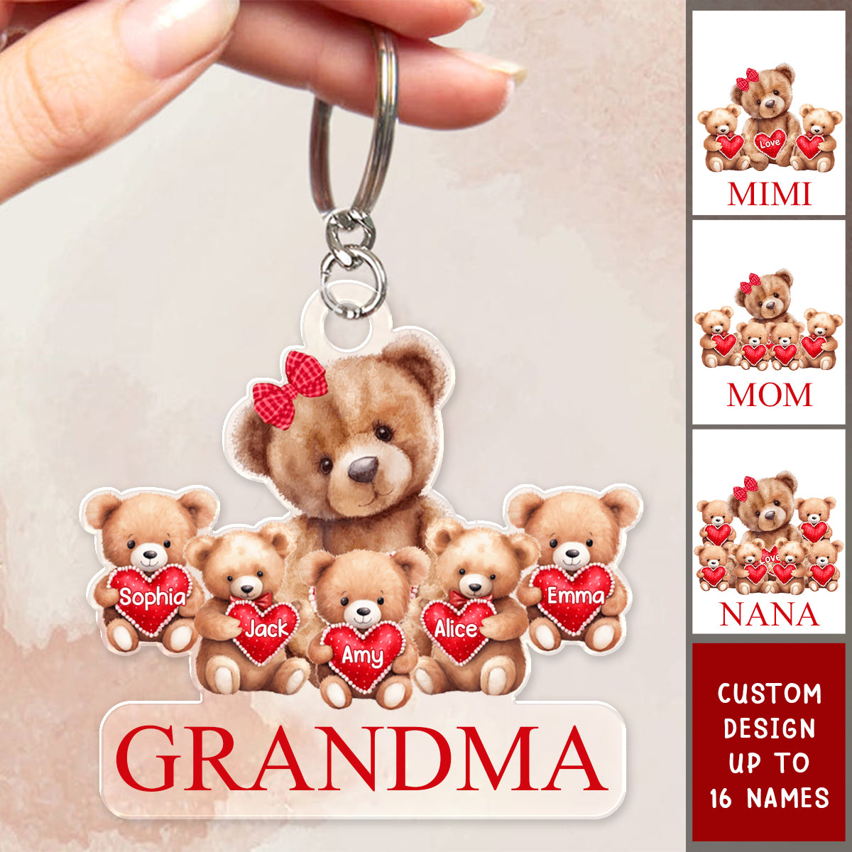 Grandma/ Mama Bear With Little Bear Kids Personalized Acrylic Keychain - Gift For Grandma/Mom