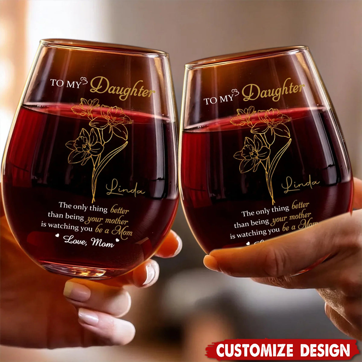 A Mother’s Love, Endless And True - Family Personalized Custom Wine Glass - Mother's Day, Gift For Mom, Daughter