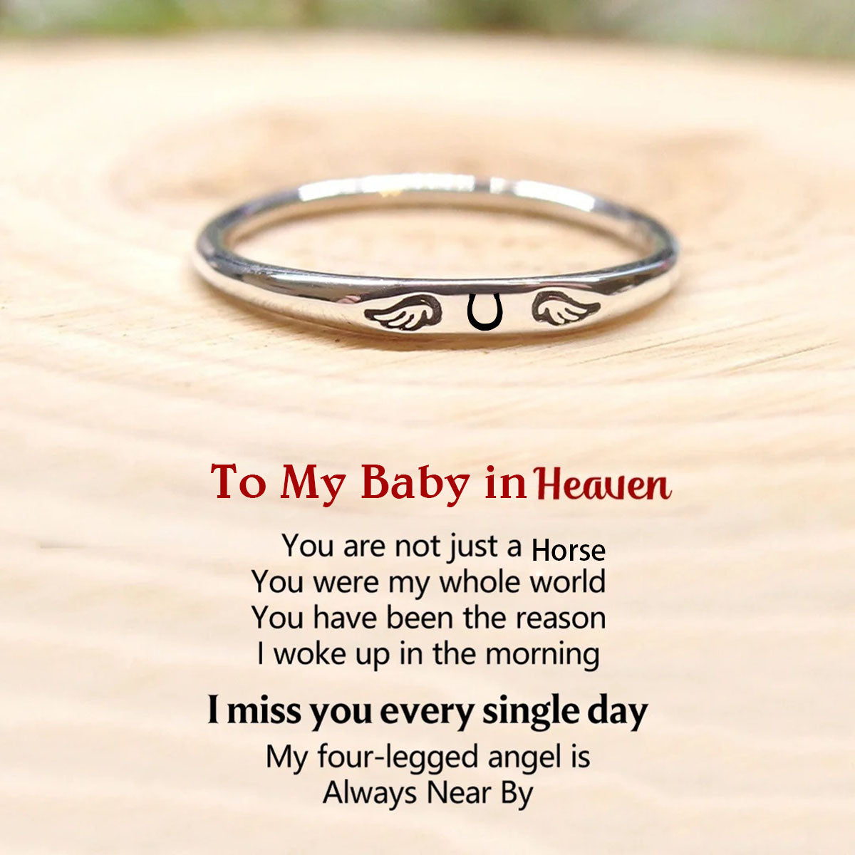 FOR MEMORIAL My Horse Angel is Always Near By-Personalized Horse With Wings Ring
