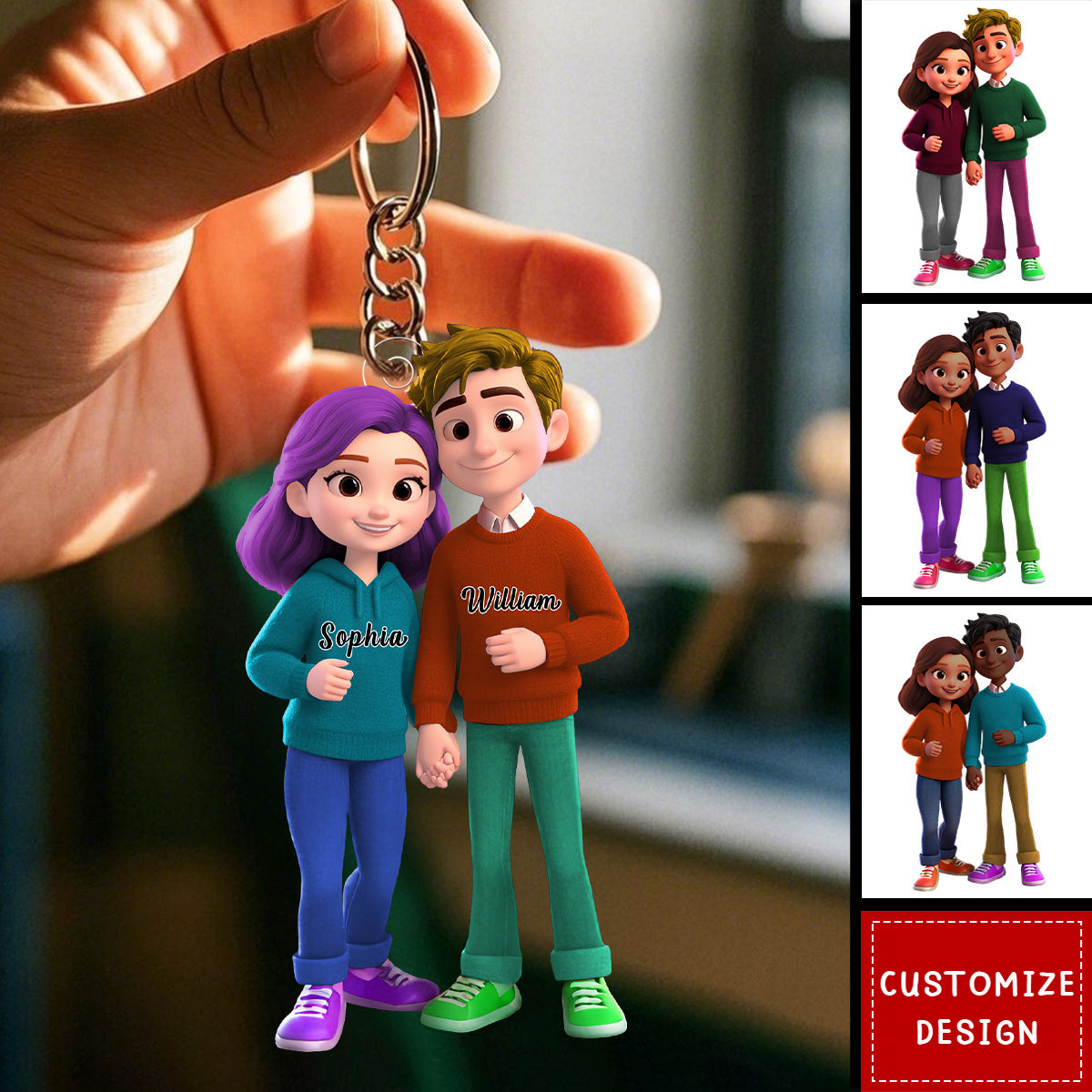 Customizable Couple Keychains Personalized Cute Couple Keychain - Couple Gift - yeetcat