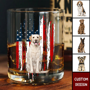 Personalized America Dog Flag Whiskey Glass -  Father's Day Gift for Dad and Husband