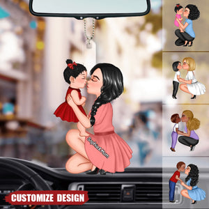 Mom And Kid Holding Hands Kissing Personalized Acrylic Car Ornament