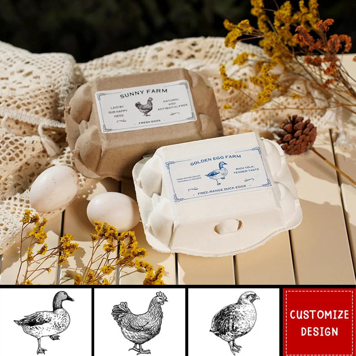 Personalized Sheet Fresh Chicken Duck Quail Egg Carton Labels Stickers - Gift for Farm Owners