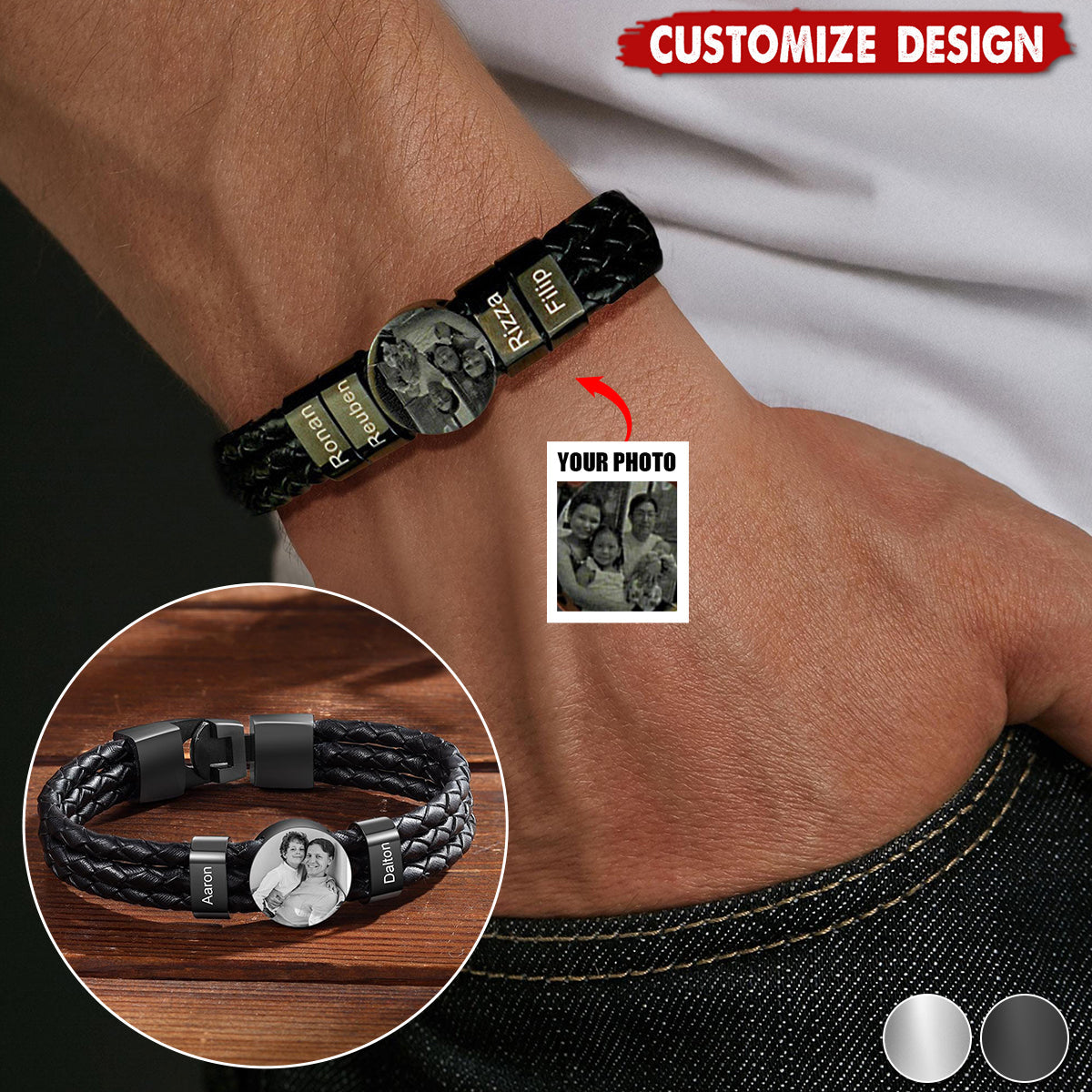 To My Son - Personalized Photo Leather Bracelet