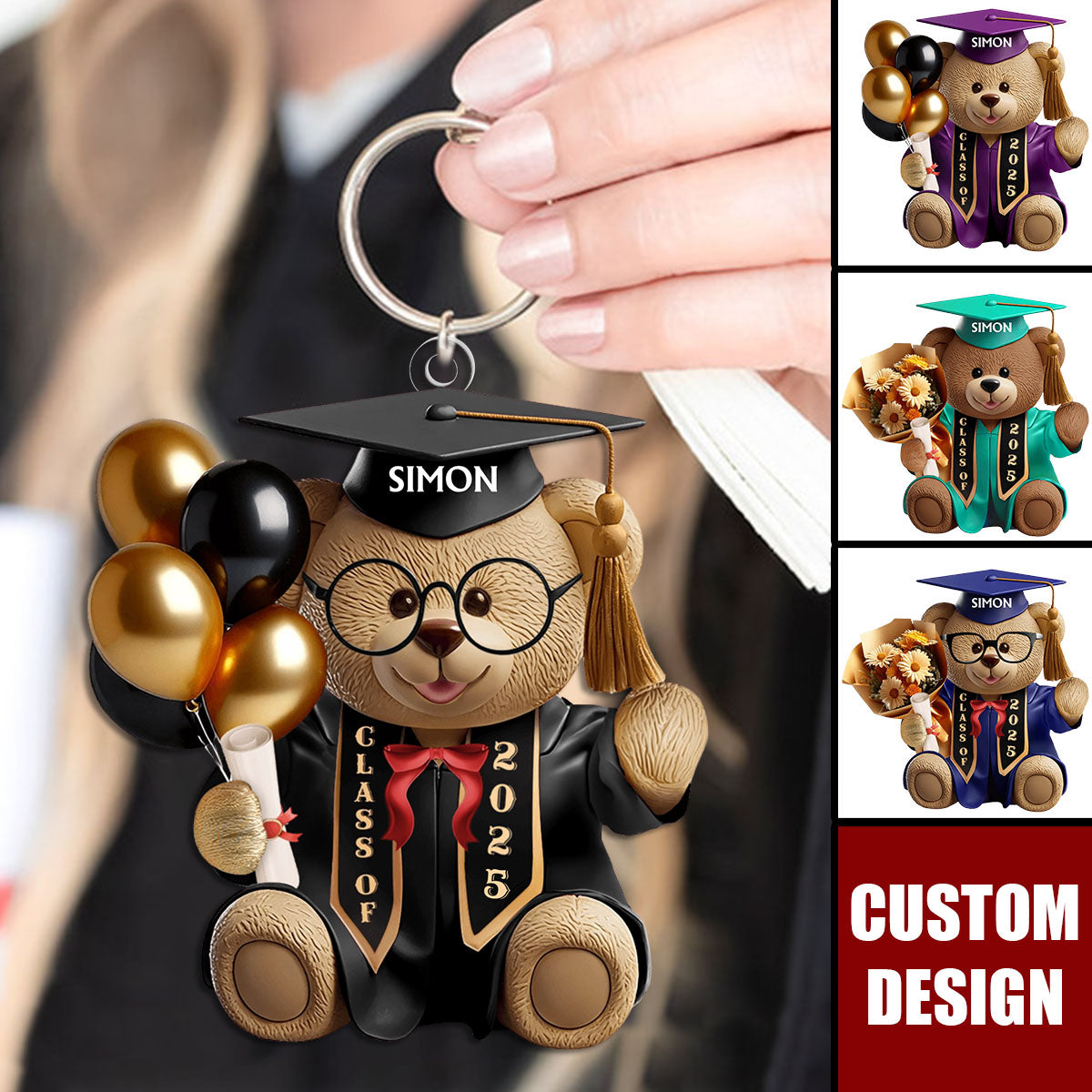 Graduation Bear - Personalized Keychain