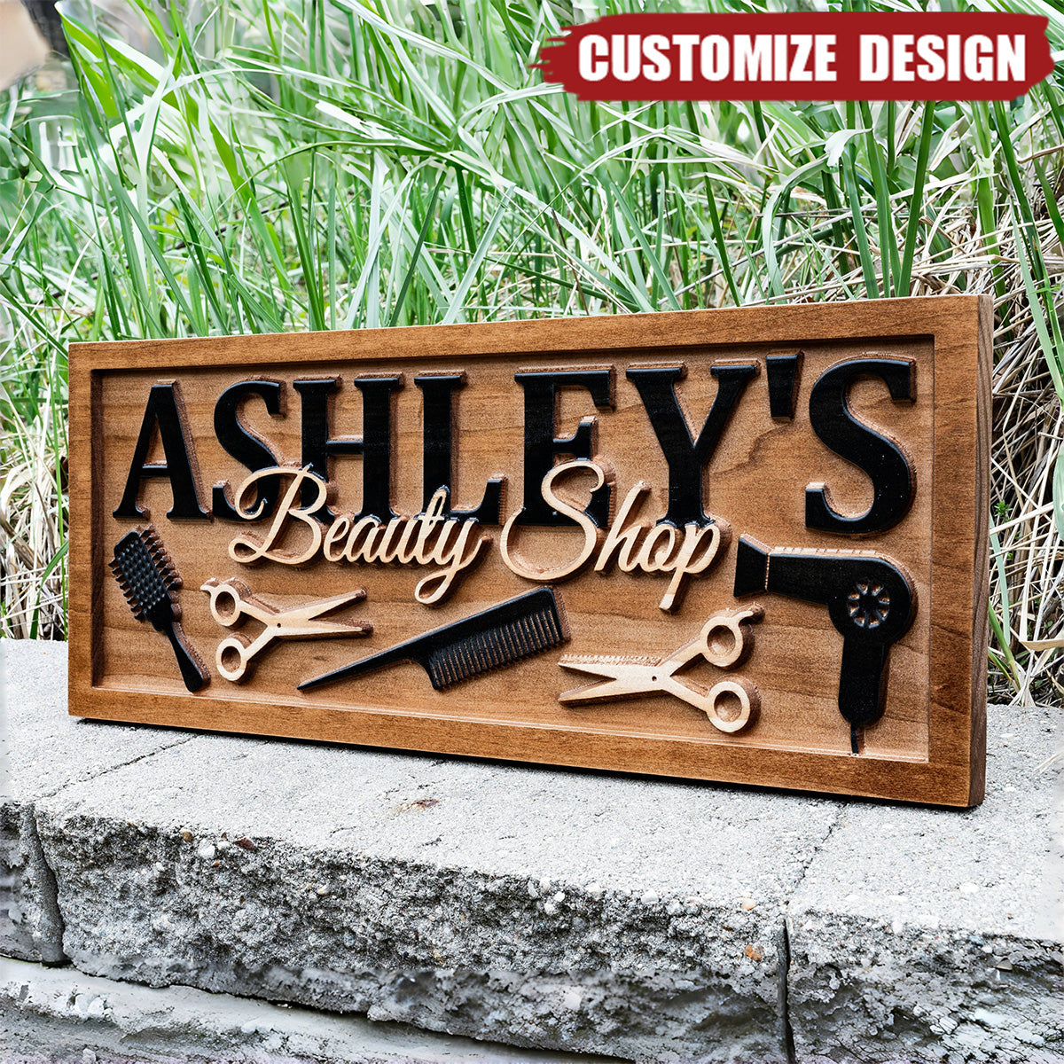 Personalized Beauty Salon 2-Layer Wood Sign - Gift For Barber,Hairdresser