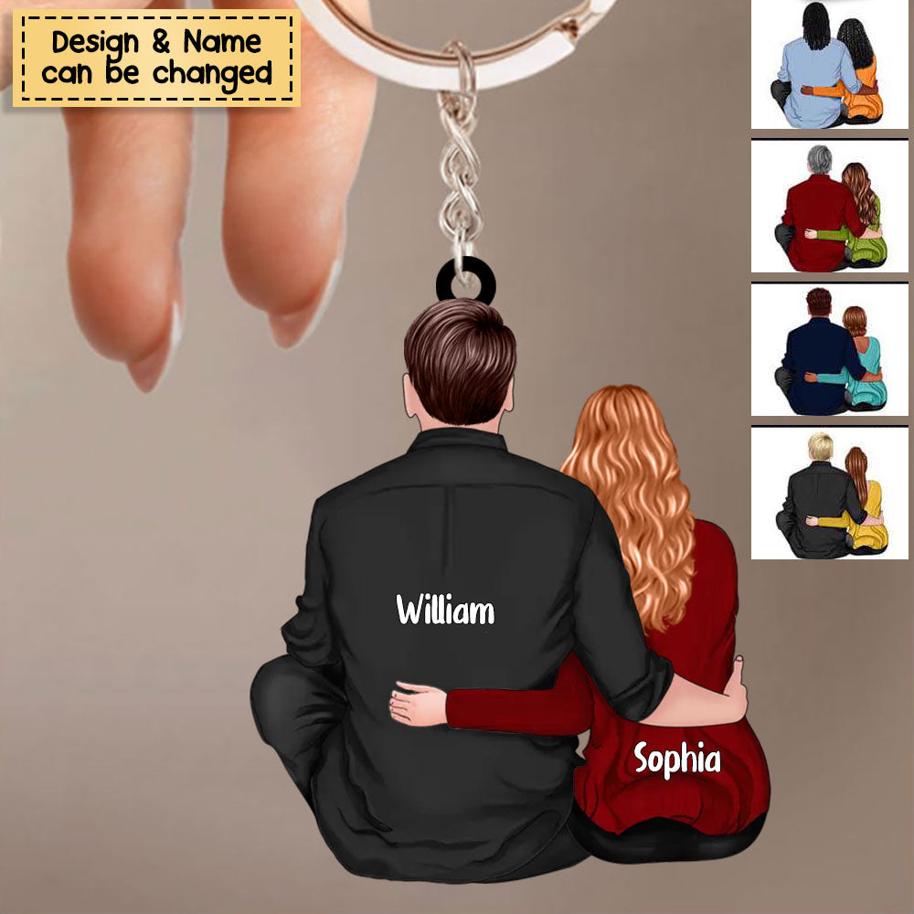 Couple Sitting Personalized Acrylic Keychain