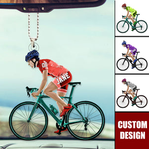 Personalized Female Cyclist / Bicyclist/mountain Bike Riding Acrylic Car Hanging Ornament-gift For Cyclists/bike Riding Lovers