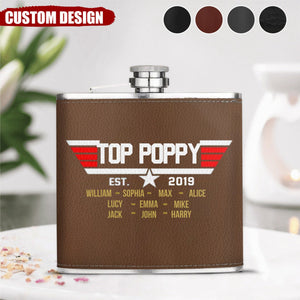 Personalized Papa Leather Flask - Up to 12 Children - Gift Idea for Dad/Grandpa