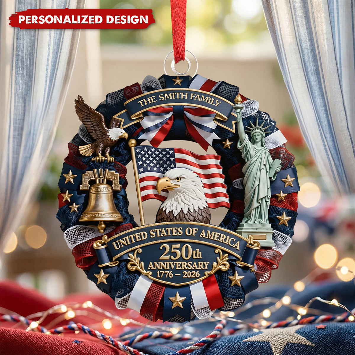 Custom Acrylic Ornament - Personalized America 250th Anniversary Gifts For Mom, Dad, Brother, Sister, Kids - Family Forever United