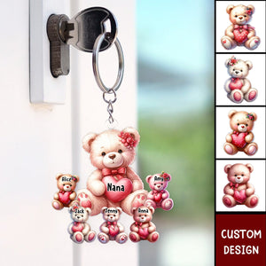 Grandma/Mama Bear With Heart - Personalized Acrylic Keychain - Gift For Mom, Grandma