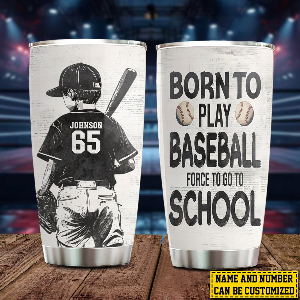 Personalized School Baseball Kid-Born To Play Baseball Stainless Steel Tumbler