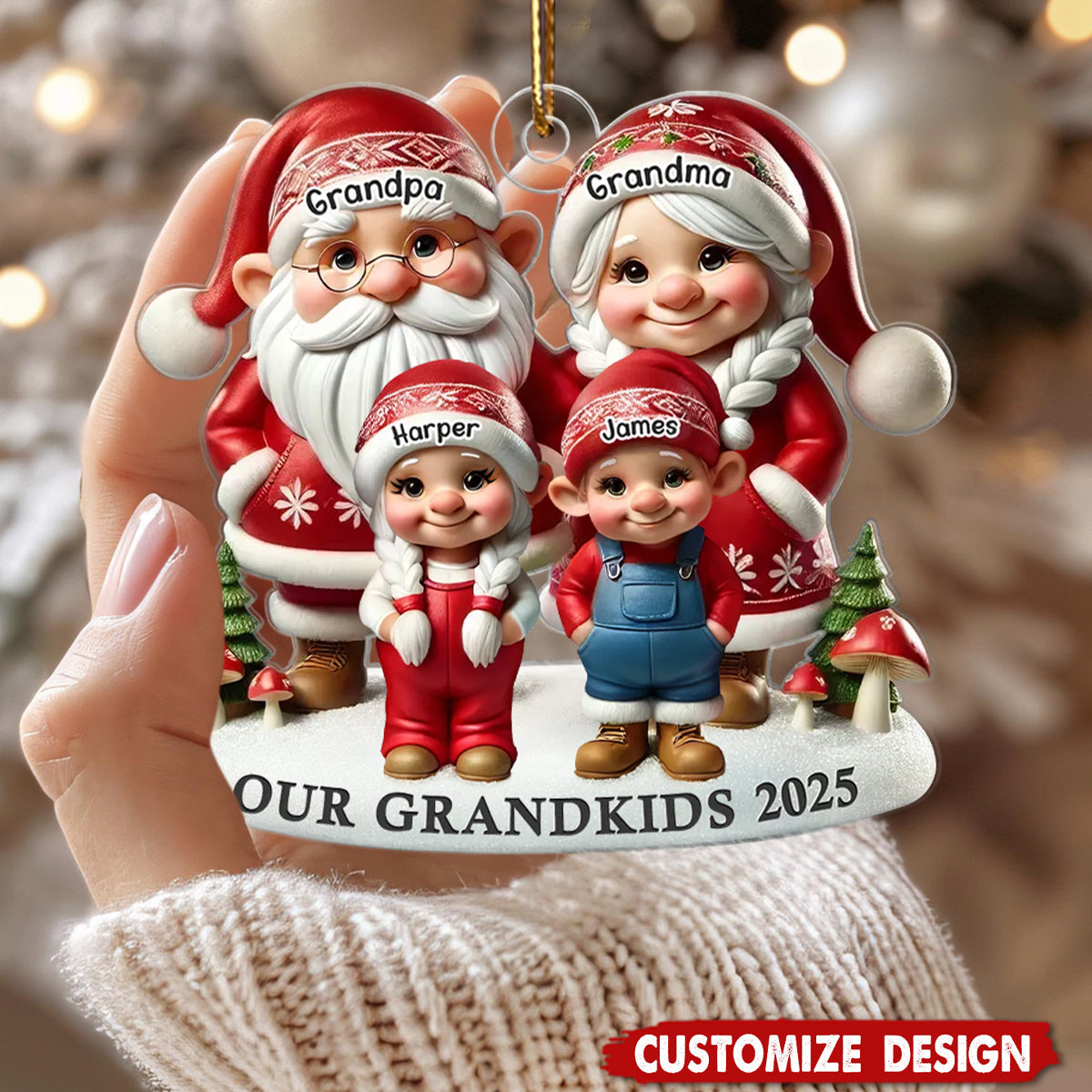 Grandma Grandpa And Grandkids Christmas Personalized Acrylic Ornament