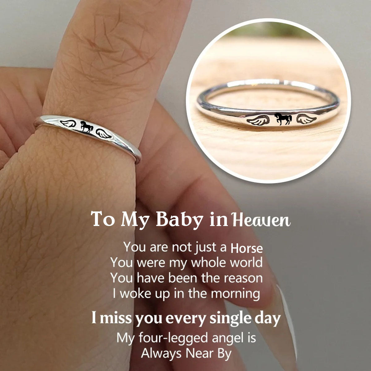 FOR MEMORIAL My Horse Angel is Always Near By-Personalized Horse With Wings Ring