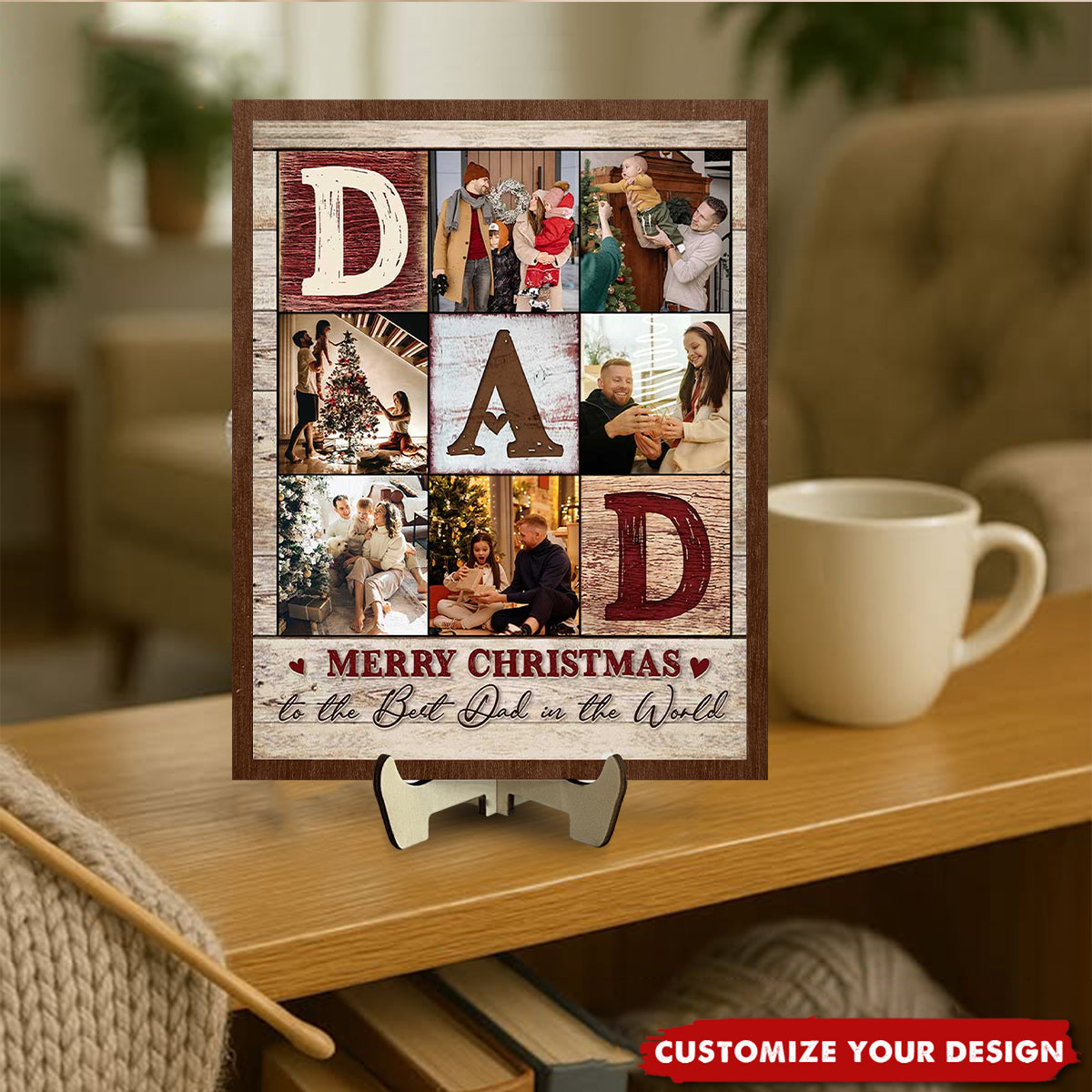 Personalized Dad Photo Collage 2-Layered Wooden Plaque-Father’s Day Gift