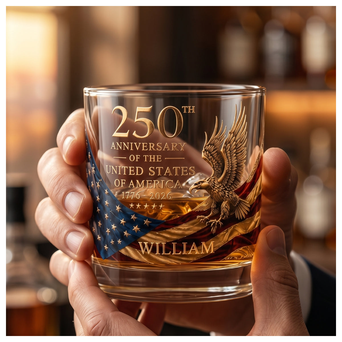 Personalized 250th Anniversary Whiskey Glass – Custom Engraved Bourbon Glass Gift for Men, Dad & Whiskey Lovers