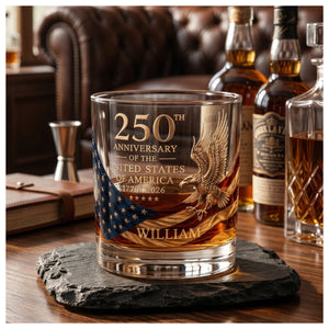 Personalized 250th Anniversary Whiskey Glass – Custom Engraved Bourbon Glass Gift for Men, Dad & Whiskey Lovers