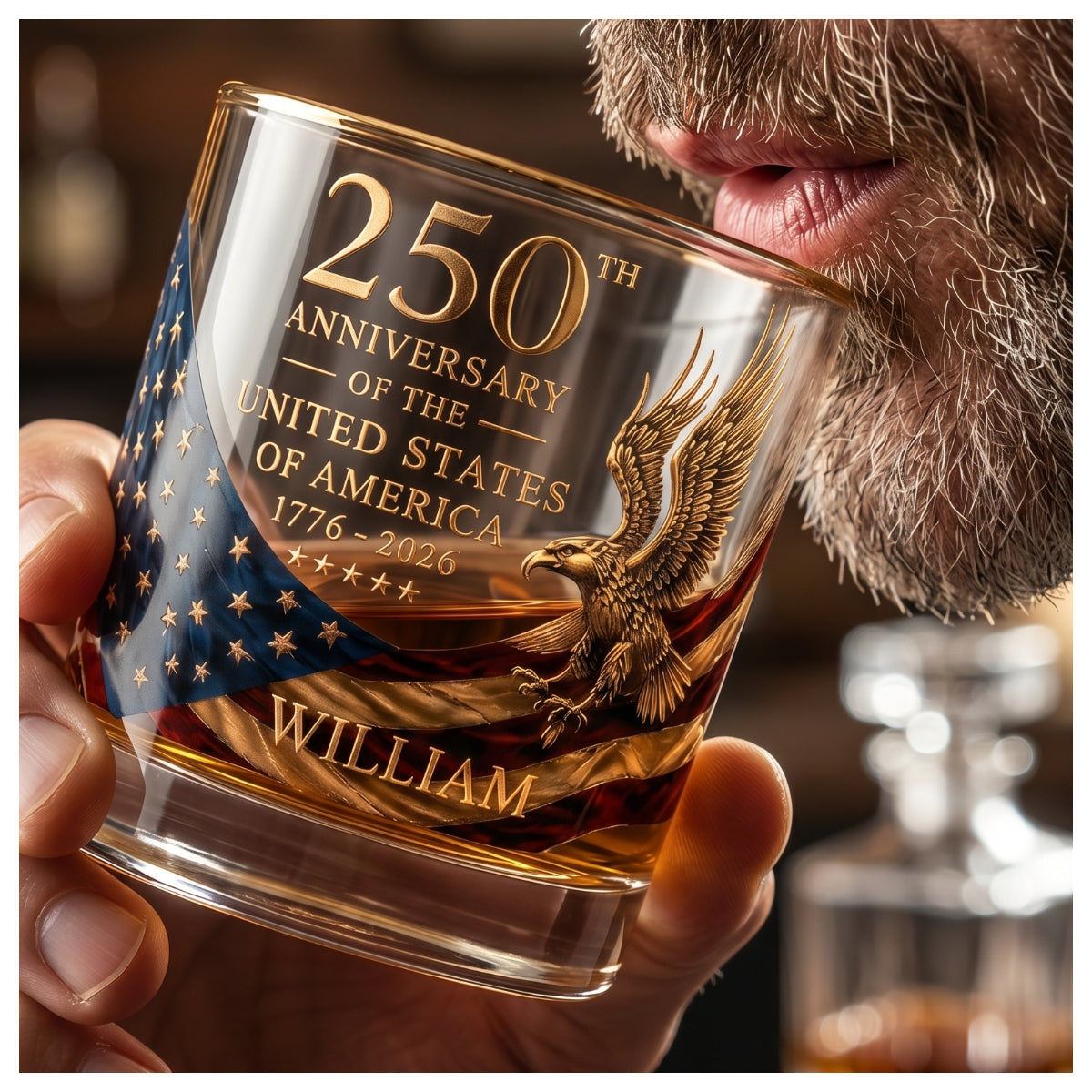 Personalized 250th Anniversary Whiskey Glass – Custom Engraved Bourbon Glass Gift for Men, Dad & Whiskey Lovers